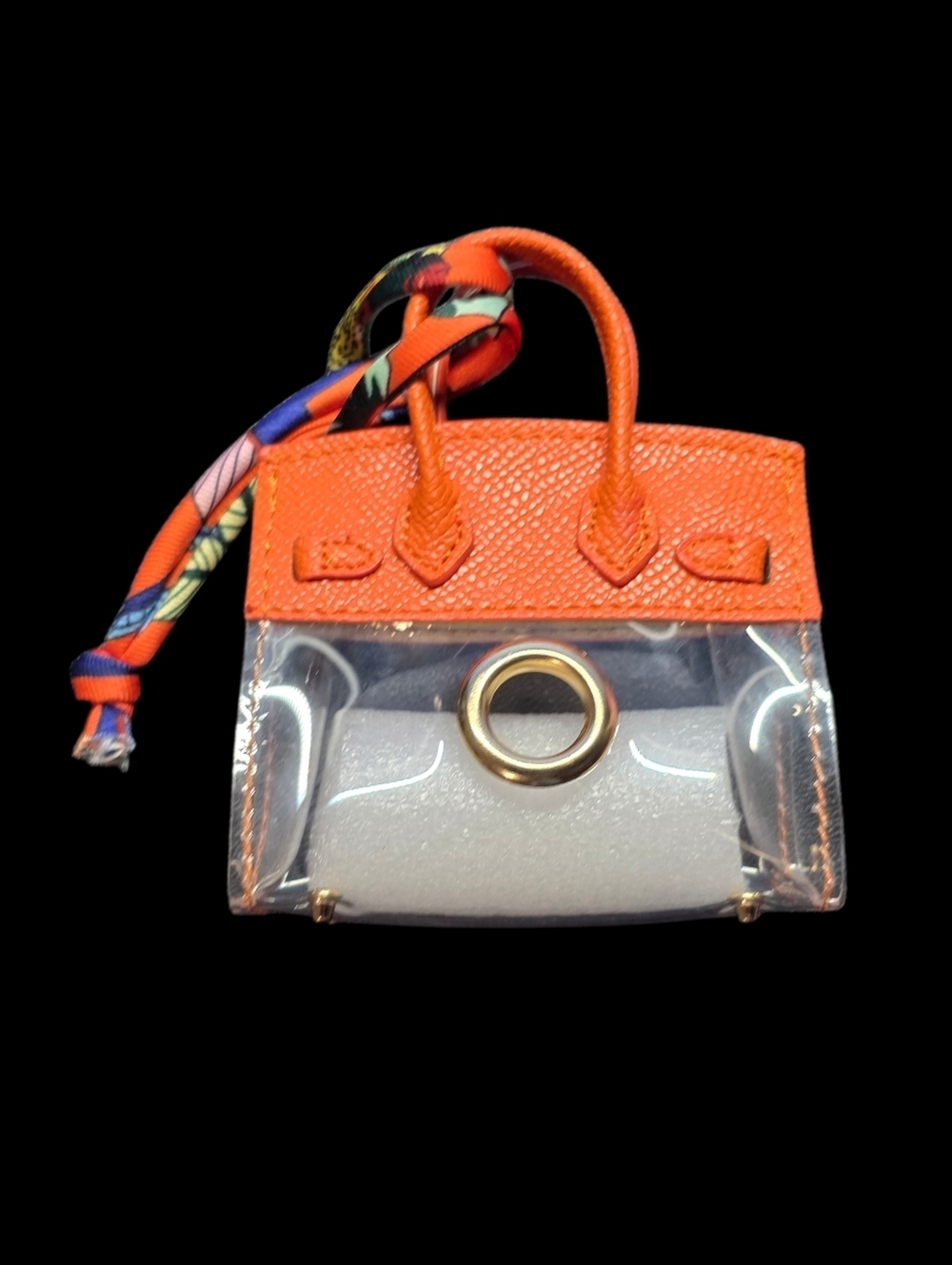 Mini Clear Designer-Inspired Dog Poop Bag Holder Purse | Orange Trim | - Picture 2 of 2
